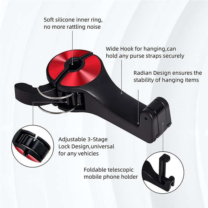 Revolutionary 2-in-1 Car Headrest Hook & Phone Holder - Ultimate Convenience for Your Vehicle!