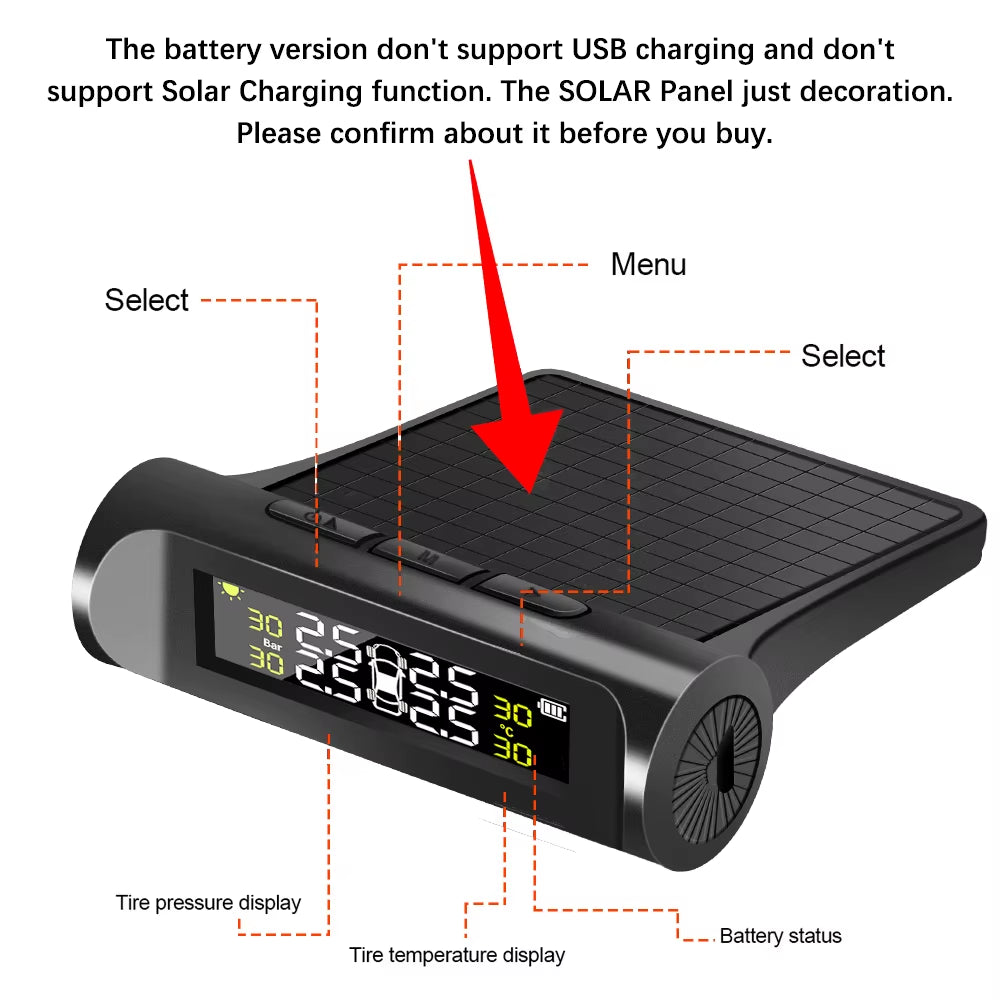Revolutionary Solar-Powered Tire Pressure Monitoring System with Temperature Alerts - Keep Your Tires Safe and Efficient!